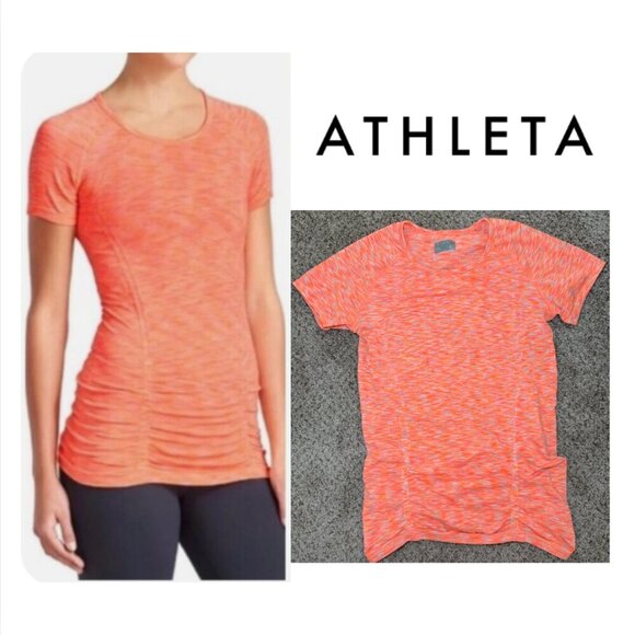 Athleta Tops - Athleta Fastest Track short sleeve ruched pullover top bright orange size large
